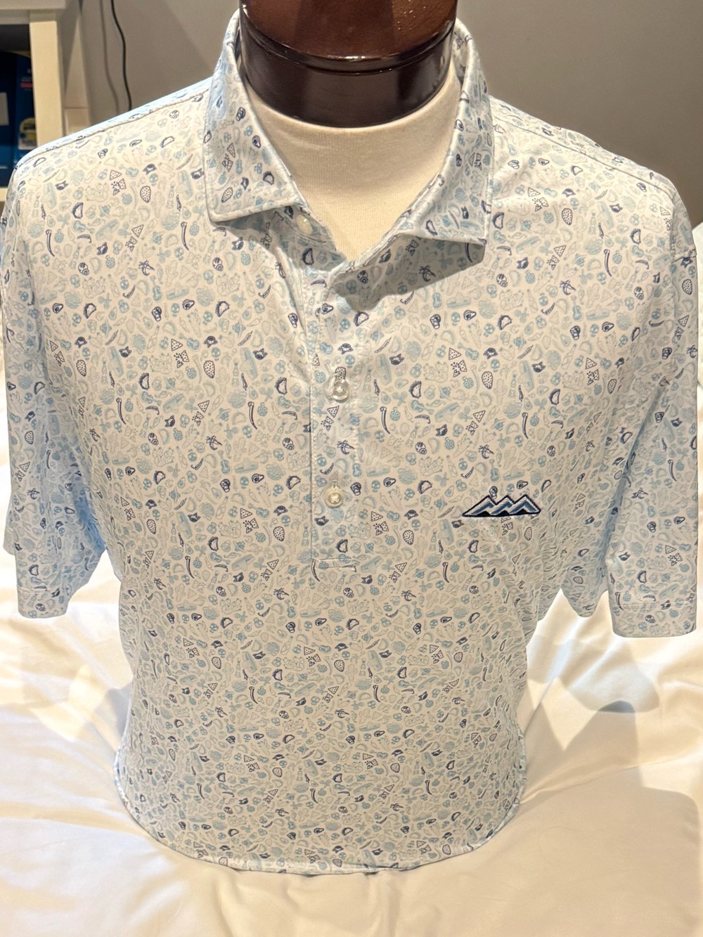 johnnie-O Light Blue Print Golf Polo